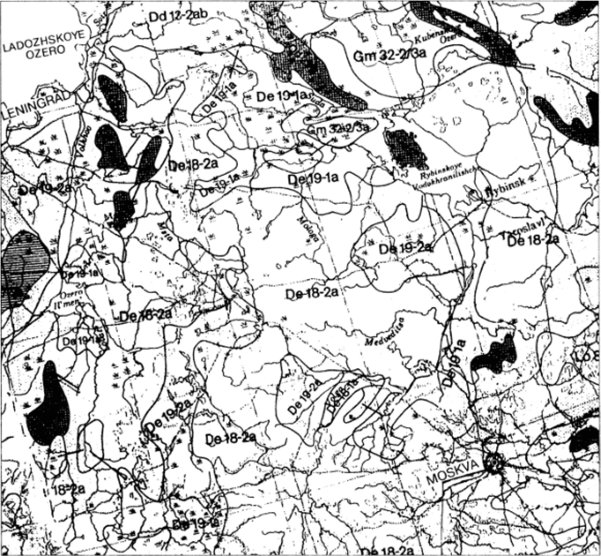 Фрагмент карты ФАО на центр Европейской России масштаба 1:5 М (с уменьшением, пояснения в тексте).