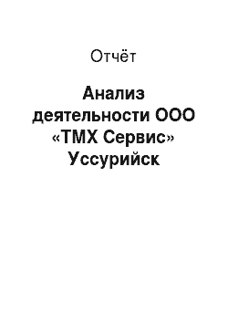 Отчёт: Анализ деятельности ООО «ТМХ Сервис» Уссурийск