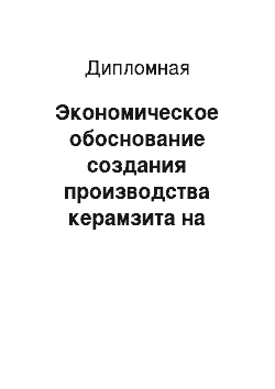 Дипломная: Экономическое обоснование создания производства керамзита на предприятии ООО «Сибметаллсервис»