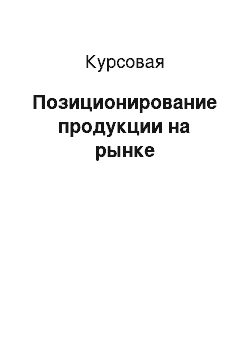 Курсовая: Позиционирование продукции на рынке