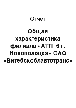 Отчёт: Общая характеристика филиала «АТП №6 г. Новополоцка» ОАО «Витебскоблавтотранс»