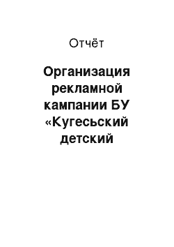 Отчёт: Организация рекламной кампании БУ «Кугесьский детский дом-интернат для умственно отсталых детей» Минздравсоцразвития Чувашии