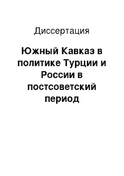 Диссертация: Южный Кавказ в политике Турции и России в постсоветский период