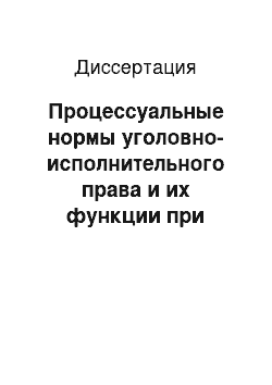 Диссертация: Процессуальные нормы уголовно-исполнительного права и их функции при исполнении лишения свободы