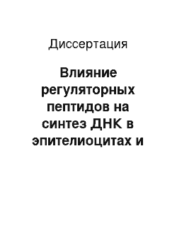 Диссертация: Влияние регуляторных пептидов на синтез ДНК в эпителиоцитах и гладких миоцитах респираторного тракта белых крыс на раннем этапе постнатального онтогенеза