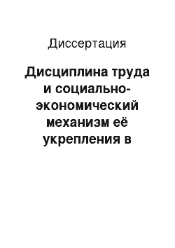 Диссертация: Дисциплина труда и социально-экономический механизм её укрепления в условиях развитого социализма