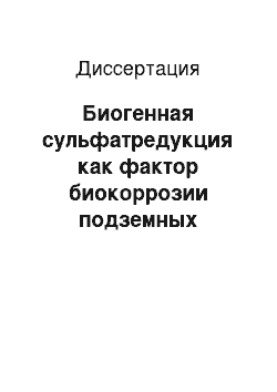 Диссертация: Биогенная сульфатредукция как фактор биокоррозии подземных трубопроводов