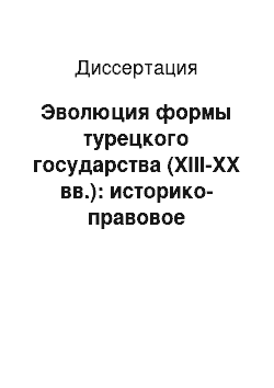 Диссертация: Эволюция формы турецкого государства (XIII-XX вв.): историко-правовое исследование