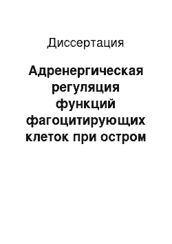 Диссертация: Адренергическая регуляция функций фагоцитирующих клеток при остром стрессе