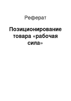 Реферат: Позиционирование товара «рабочая сила»