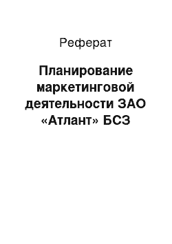 Реферат: Планирование маркетинговой деятельности ЗАО «Атлант» БСЗ