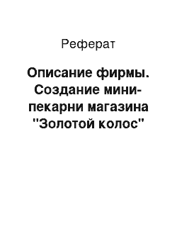 Реферат: Описание фирмы. Создание мини-пекарни магазина "Золотой колос"