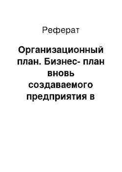 Реферат: Организационный план. Бизнес-план вновь создаваемого предприятия в сфере логистических услуг