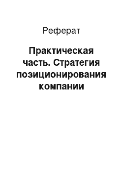 Реферат: Практическая часть. Стратегия позиционирования компании