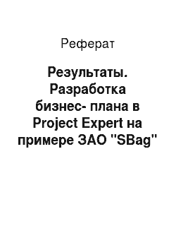Реферат: Результаты. Разработка бизнес-плана в Project Expert на примере ЗАО "SBag"
