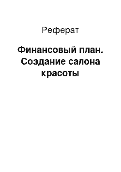 Реферат: Финансовый план. Создание салона красоты