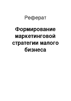 Реферат: Формирование маркетинговой стратегии малого бизнеса