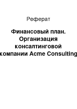 Реферат: Финансовый план. Организация консалтинговой компании Acme Consulting