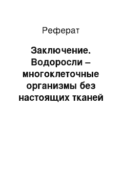 Реферат: Заключение. Водоросли – многоклеточные организмы без настоящих тканей