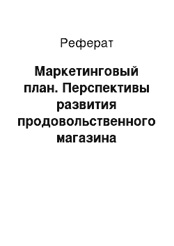 Реферат: Маркетинговый план. Перспективы развития продовольственного магазина