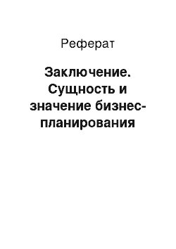 Реферат: Заключение. Сущность и значение бизнес-планирования