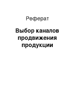 Реферат: Выбор каналов продвижения продукции