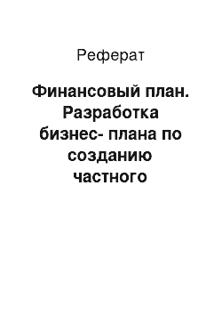 Реферат: Финансовый план. Разработка бизнес-плана по созданию частного предприятия салон-парикмахерская "Локон"