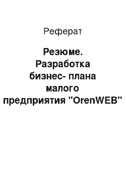 Реферат: Резюме. Разработка бизнес-плана малого предприятия "OrenWEB"