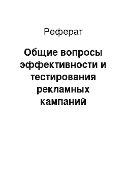 Реферат: Общие вопросы эффективности и тестирования рекламных кампаний