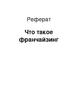 Реферат: Что такое франчайзинг