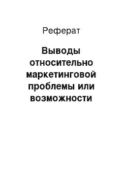 Реферат: Выводы относительно маркетинговой проблемы или возможности