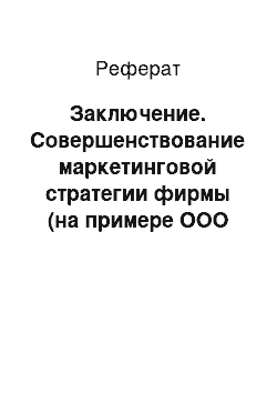 Реферат: Заключение. Совершенствование маркетинговой стратегии фирмы (на примере ООО "Ваш тур")