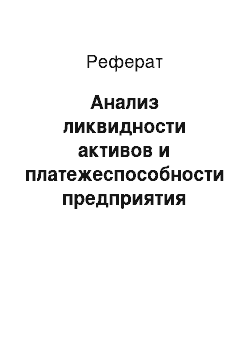 Реферат: Анализ ликвидности активов и платежеспособности предприятия