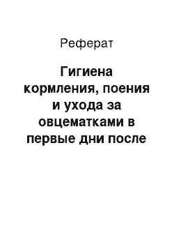 Реферат: Гигиена кормления, поения и ухода за овцематками в первые дни после окота