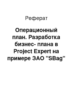 Реферат: Операционный план. Разработка бизнес-плана в Project Expert на примере ЗАО "SBag"