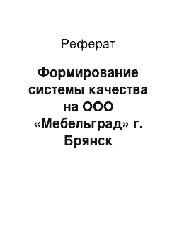 Реферат: Формирование системы качества на ООО «Мебельград» г. Брянск