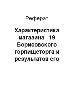 Реферат: Характеристика магазина № 19 Борисовского горпищеторга и результатов его деятельности