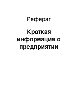 Реферат: Краткая информация о предприятии