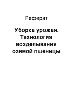 Реферат: Уборка урожая. Технология возделывания озимой пшеницы