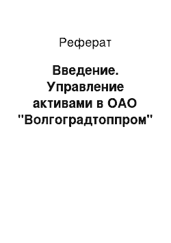 Реферат: Введение. Управление активами в ОАО "Волгоградтоппром"