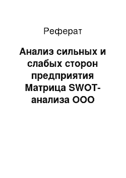 Реферат: Анализ сильных и слабых сторон предприятия Матрица SWOT-анализа ООО «RestoSapiens»